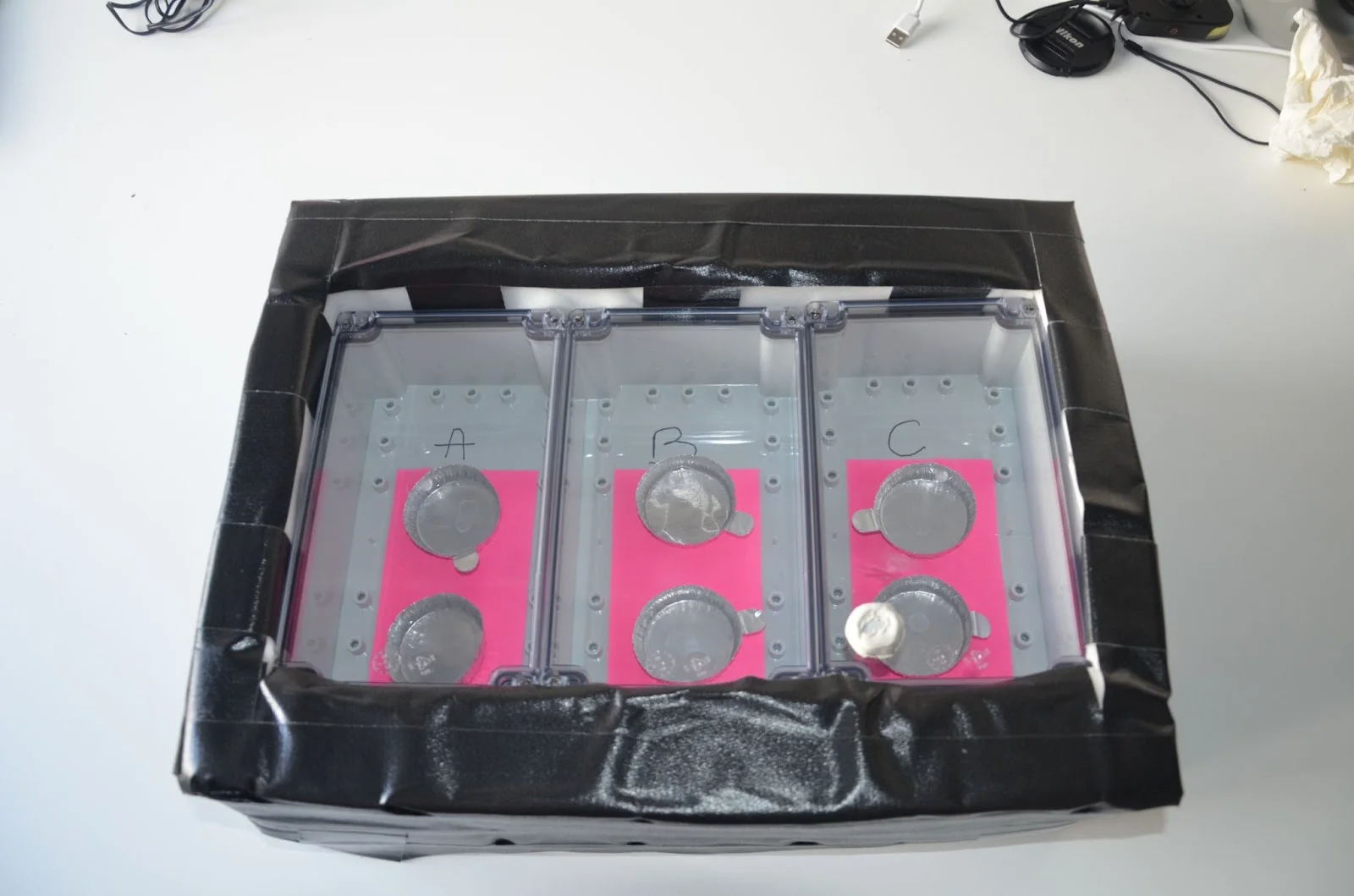 Figure 2 — IP66 enclosures with water dishes before thermal cycling 30→0°C
